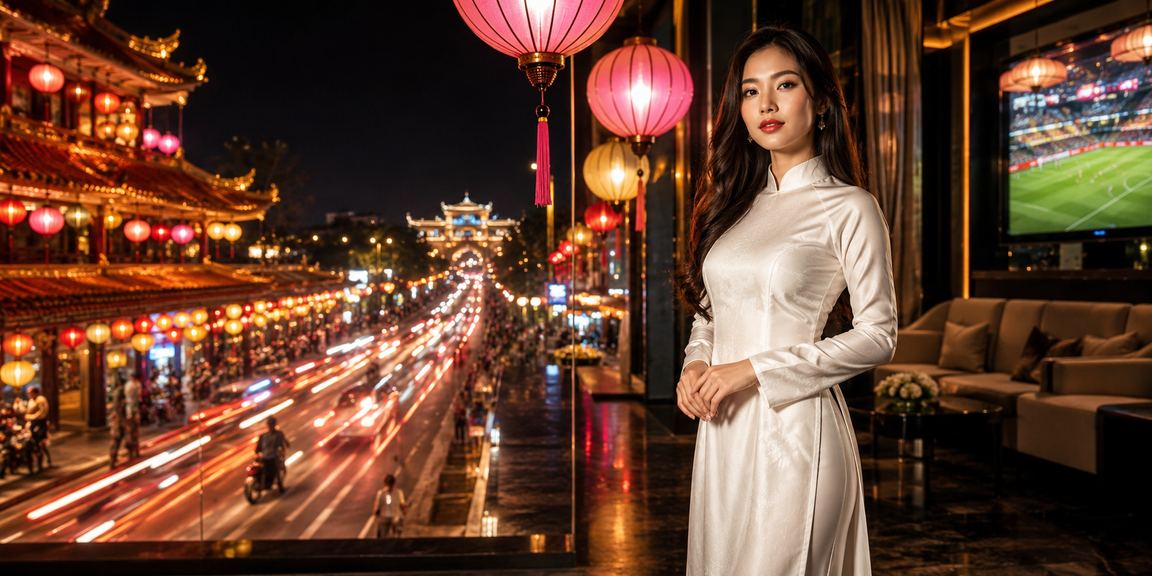 Không khí casino trực tuyến sôi động tại Huế với trang phục áo dài truyền thống